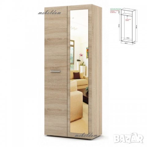 Гардероб двукрилен с рафт,изтеглящ лост и огледало(код-4537), снимка 3 - Гардероби - 26944360
