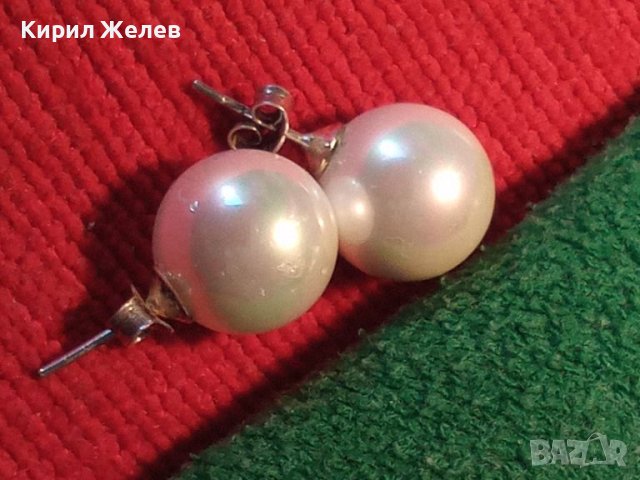 ПРЕКРАСНИ ПЕРЛЕНИ СРЕБЪРНИ ОБЕЦИ СРЕБРО 925 с ГОЛЯМА ИСТИНСКА КУЛТИВИРАНА ЯПОНСКА ПЕРЛА 43762, снимка 2 - Обеци - 44661761