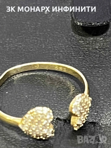Златен пръстен с камъни , снимка 3 - Пръстени - 53252866