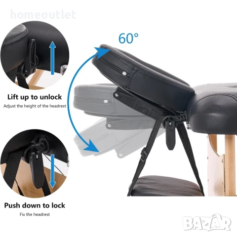 ПРОМОЦИЯ Преносимо масажно легло от букова дървесина с регулируема височина и YNK-70-W2-BLACK, снимка 3 - Други - 50710857