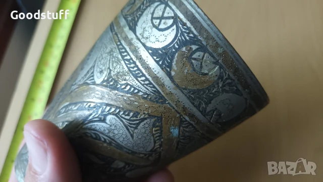 Османска,чаша,бокал,рьчно рисувана,гравюри,бронз, 3 цвята, снимка 8 - Антикварни и старинни предмети - 50586386