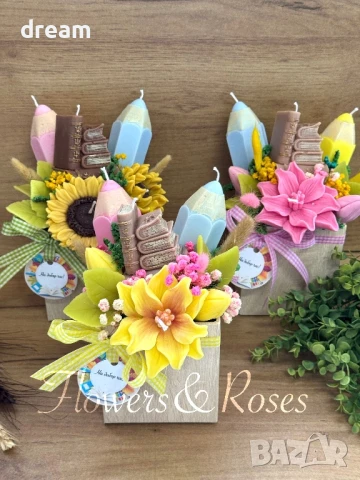 Тематични букети от ароматни соеви свещи за любимите учители