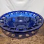 Голяма декоративна ретро кобалтово синя художествена стъклена купа Германия 🇩🇪, снимка 6