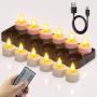 Акумулаторни LED чаени свещи SoulBay, 12 броя безпламъчни, дистанционно, таймер, със зарядна станция, снимка 1