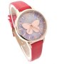 Евтин Дамски Часовник С Червена Каишка И Пеперуда, снимка 1 - Дамски - 40723158