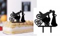 Моторист мотор и булка Mr Mrs черен твърд топер украса за торта сватба сватбена табела, снимка 1 - Други - 28728326