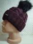 Дамска плетена шапка с папулка- мпш42, снимка 3