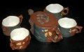 Винтидж Античен Китайски глинен чаен сервиз YIXING ZISHA чайник с чаши