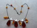 Руско сребърно колие с естествен кехлибар, снимка 6