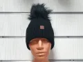 Нова зимна топла дамска шапка Silver Star в черен цвят с пух/помпон, снимка 6