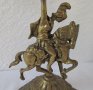 2 бр. свещник с рицар, месинг бронз метал, свещници фигура малка пластика, снимка 2
