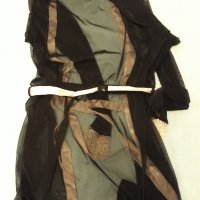Прозрачна горница в черно и екрю-коприна + екрю орнаменти за свежест и коланче в талията, фиерична , снимка 12 - Бельо - 37258393