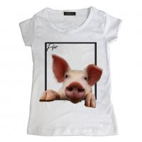 НОВО Дамска тениска Прасе!Дамска тениска PIG от колекция ANIMALS!, снимка 2 - Тениски - 32821671