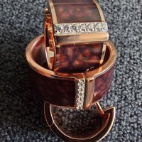Дизайнерски комплект сребърни бижута с циркони, емайл и розово-златна позлата 925 / Япония Japan, снимка 1 - Бижутерийни комплекти - 32972584