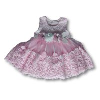  Официален бебешки комплект с Рокля в розово с цветя и камъни, снимка 3 - Комплекти за бебе - 42940586