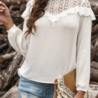 Дамска блуза в бяло с дълъг ръкав и къдрички, снимка 11 - Блузи с дълъг ръкав и пуловери - 40698134