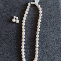 Комплет от колие тип чокър и обеци от естествена речна перла / сребърна закопчалка 925 , снимка 2 - Бижутерийни комплекти - 33168768