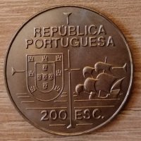 Португалия 200 ескудо 1992 450 години откриването на Калифорния е211, снимка 2 - Нумизматика и бонистика - 35170744