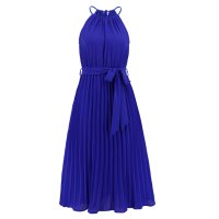 Дамска едноцветна миди рокля с плисирани халтери, 5цвята - 023, снимка 4 - Рокли - 40534214
