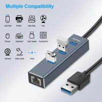 USB 3.0 хъб, TechRise 3-портов USB хъб за данни с 10/100/1000Mbps Gigabit Ethernet адаптер, снимка 5 - Мрежови адаптери - 35471261