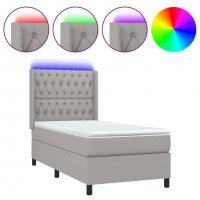 Боксспринг легло с матрак и LED, светлосиво, 90x200 см, плат, снимка 2 - Спални и легла - 40036561