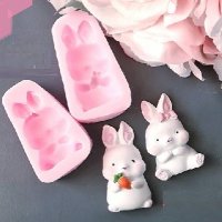 2 вида заек зайче със без морков силиконов молд форма фондан гипс шоколад, снимка 1 - Форми - 40703306