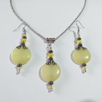 Разкошен комплект бижута с лимоново жълт Жадеит и орнаменти в цвят Антично сребро , снимка 4 - Бижутерийни комплекти - 34917796