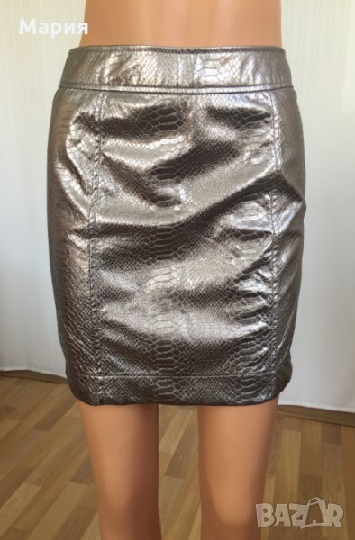 Нова Дамска Пола Amisu Размер С Сребърна Амису Изкуствена Кожа Змийски Принт Змия Висока Талия, снимка 1