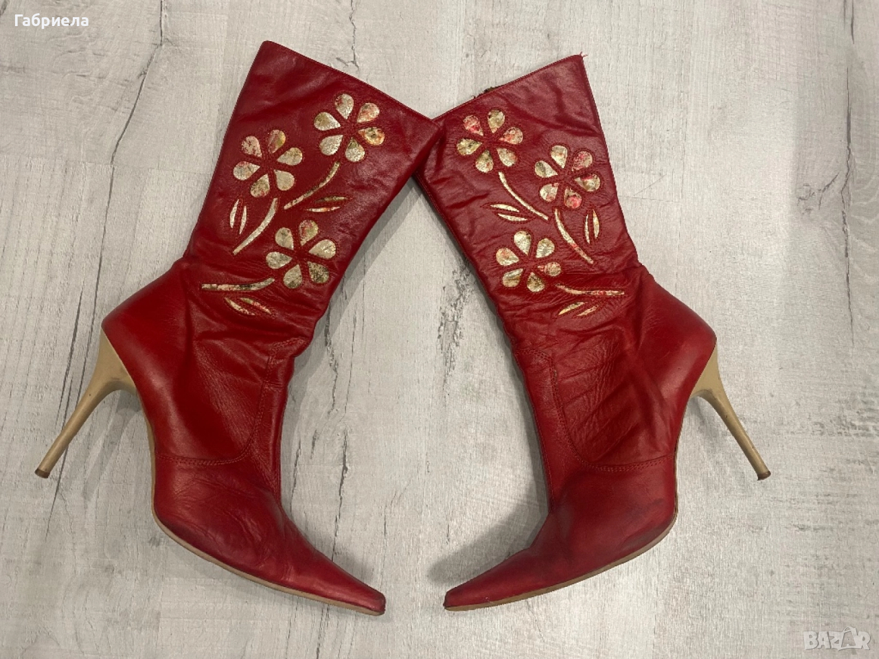 Червени елегантни ботуши на ток, снимка 1