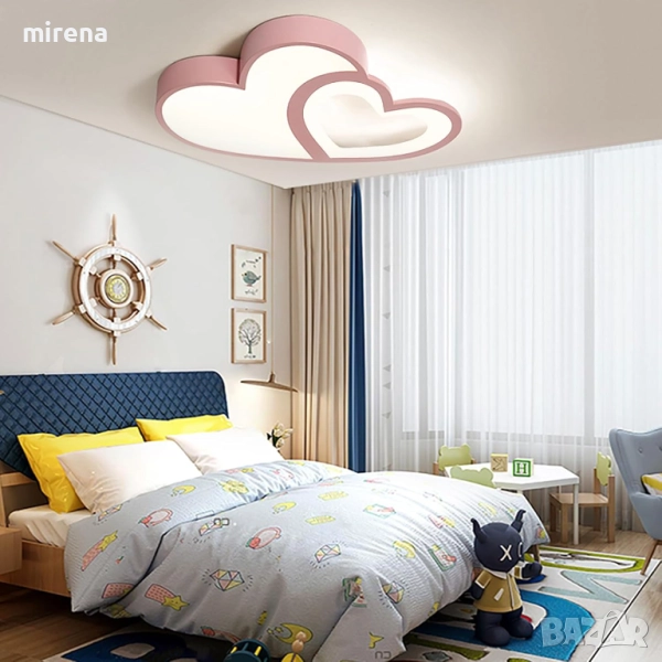 Двойна ЛЕД LED таванна лампа с форма на сърце розово дистанционно 220, снимка 1