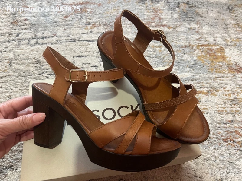 Дамски сандали на ток естествена кожа, снимка 1