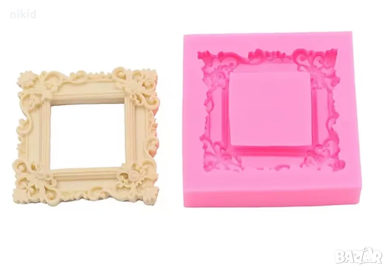Квадрат квадратна рамка картина силиконов молд форма фондан шоколад гипс декор, снимка 1