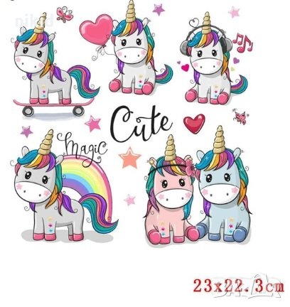 различни малки Еднорог unicorn щампа термо апликация картинка за дреха блуза чанта, снимка 1