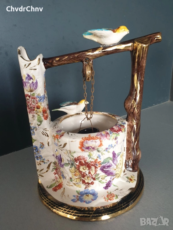 H.Bequet статуетка 21см/стара белгийска порцеланова фигура/кладенец с птици, снимка 1