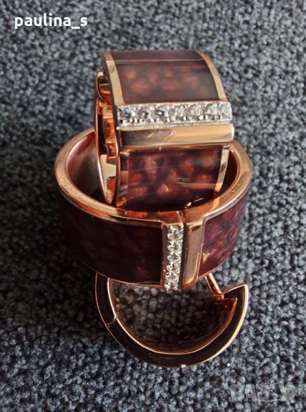 Дизайнерски комплект сребърни бижута с циркони, емайл и розово-златна позлата 925 / Япония Japan, снимка 1