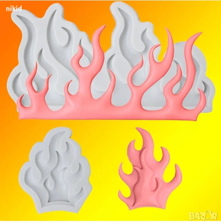 малък голям Огън пламък пламъци водорасли водорасло силиконов молд форма фондан шоколад декор, снимка 1