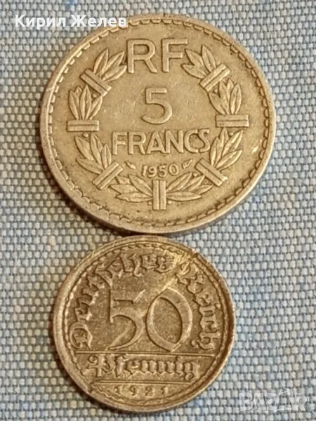 Две монети 5 франка 1950г. Франция - 50 пфенинг 1921г. Дойче райх за КОЛЕКЦИЯ ДЕКОРАЦИЯ 31827, снимка 1