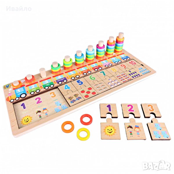 Детски дървен пъзел Влак с български език - Код 4778, снимка 1