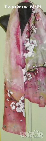 Ръчно рисуван копринен шал ОРХИДЕИ С КАПКИ ДЪЖД, снимка 1