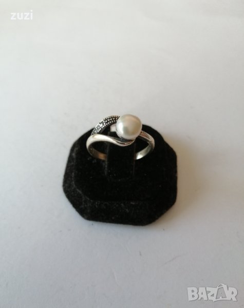 Елегантен сребърен пръстен с бяла перла. Сребро проба 925. , снимка 1
