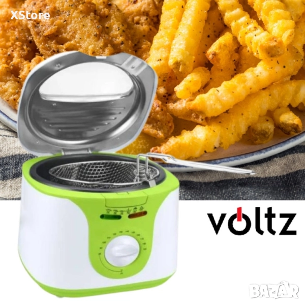 Фритюрник Voltz, 2 литра, 1300W, 80-190 C, Незалепващ съд, Бял/зелен 2 ГОДИНИ ГАРАНЦИЯ, снимка 1