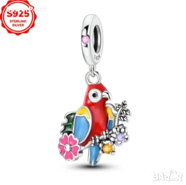 Сребърен талисман Папагал за Пандора, снимка 1