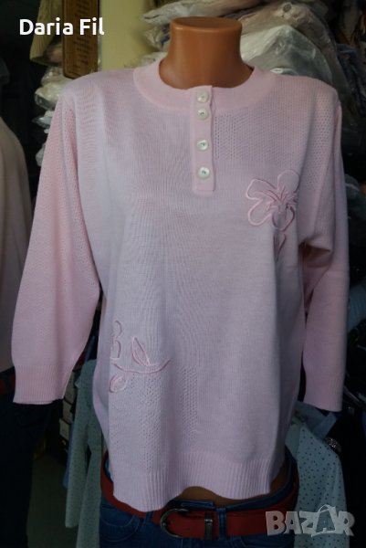 Бледорозова блуза фино тънко плетиво с бродерия и 7/8 дължина на ръкава , снимка 1