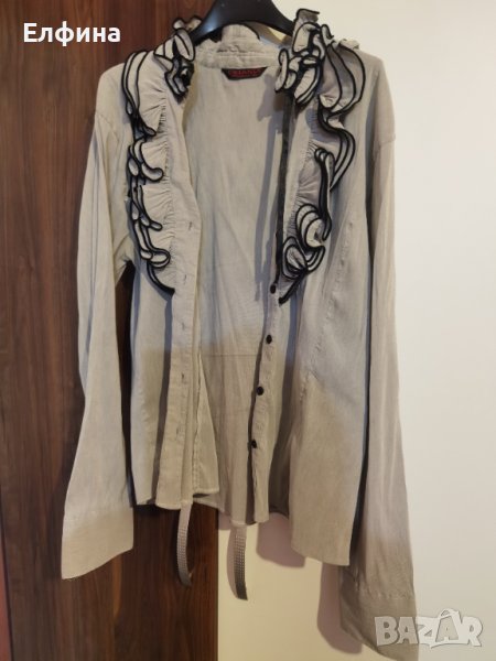 Елегантна сива дамска риза с жабо, снимка 1