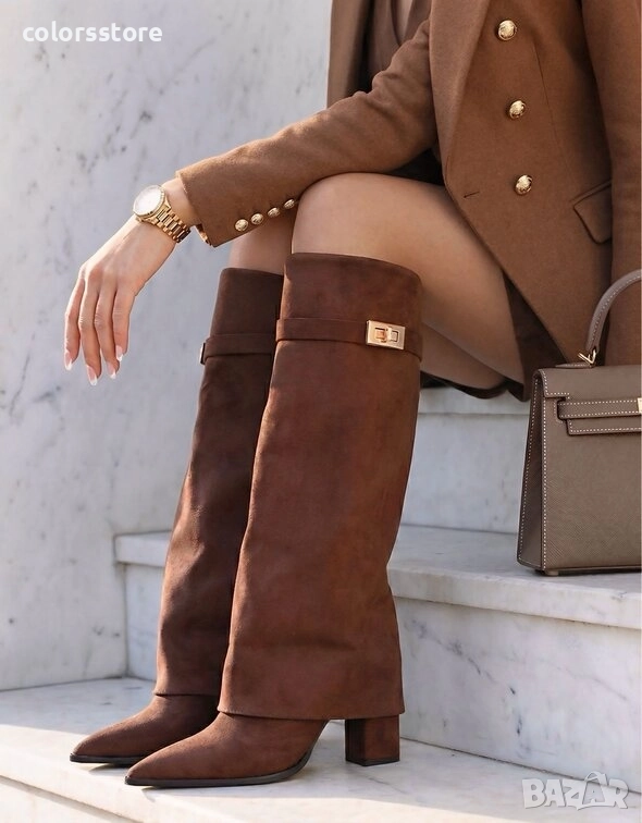 Ботуши на ток - кафяв велур - KD105 , снимка 1
