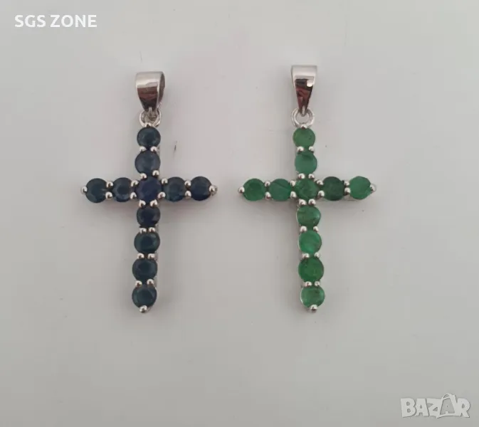 Сребърен Кръст със Сапфири/Изумруди, снимка 1