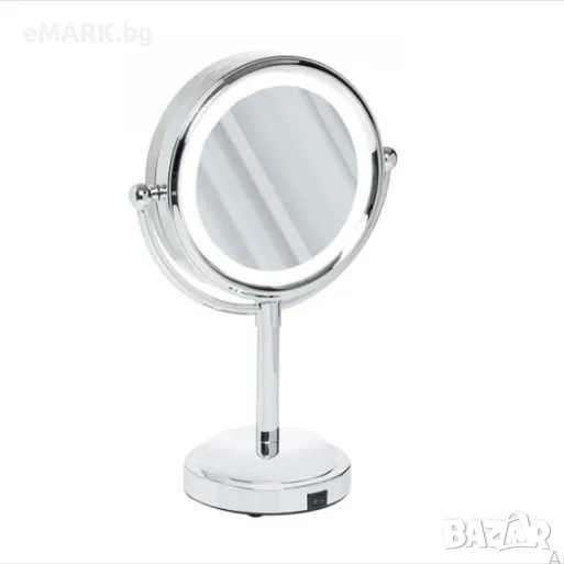 Козметично огледало с LED осветление в сребрист цвят със стойка, снимка 1