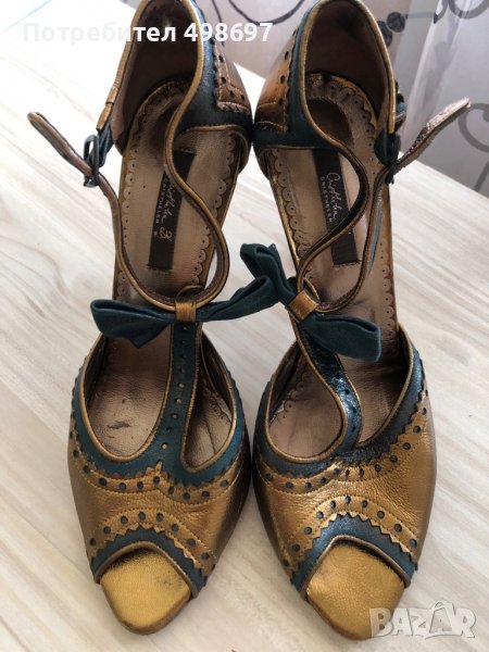 Елегантни сандали на ток, златни и сини, Cristhelen B. , 37 , снимка 1