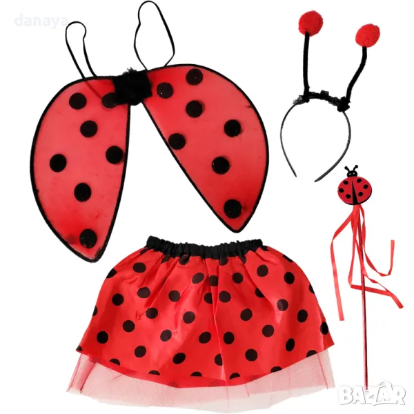 488 Парти детски костюм Калинка сет от 4 части – пола криле пръчица диадема, снимка 1