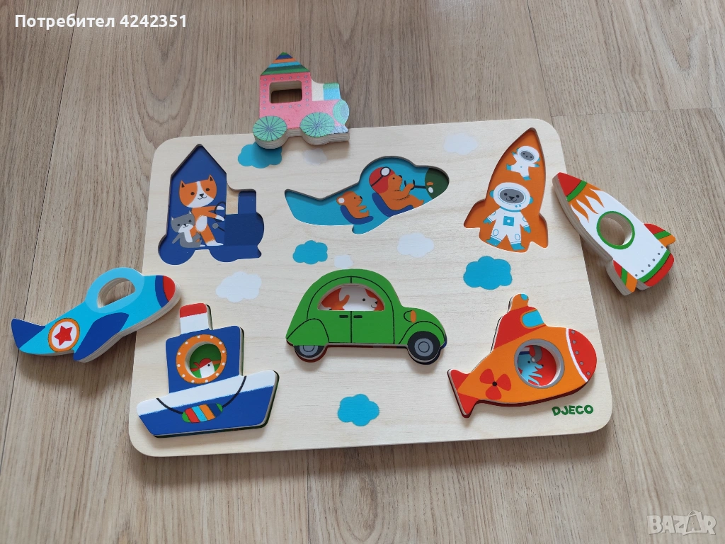Дървен пъзел Coucou vroum - Djeco, снимка 1